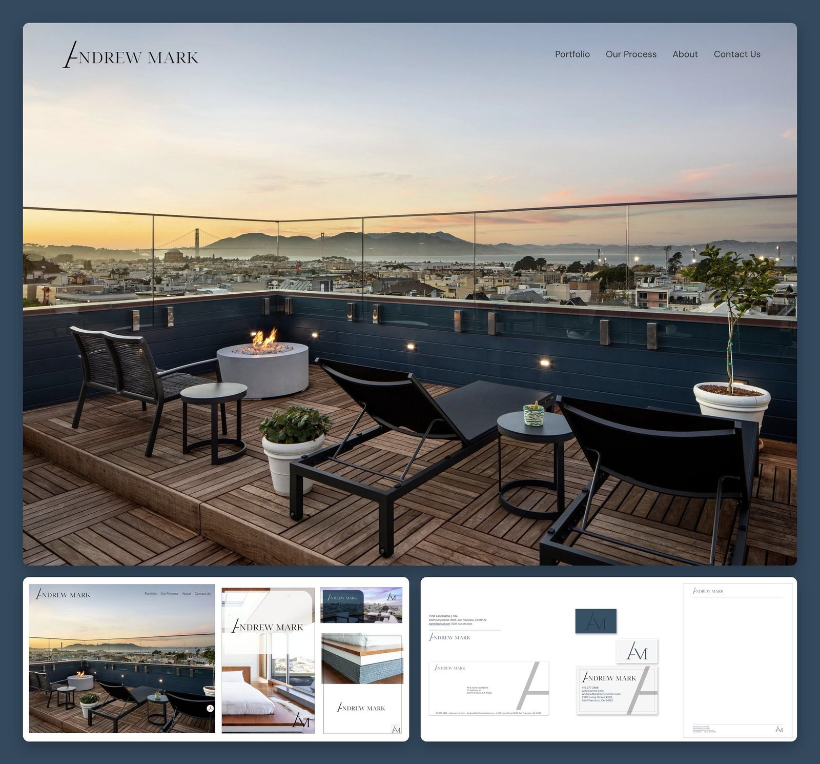 Andrew Mark website homepage over web layouts and stationery