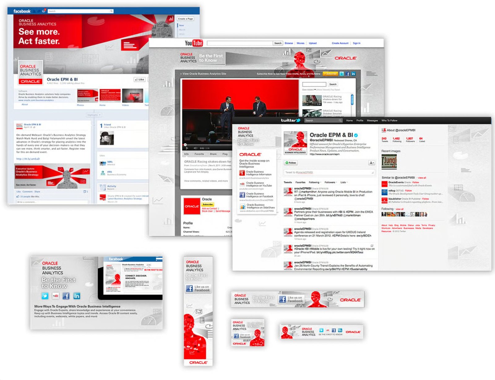 Oracle Business Analytics social channel designs and banner ads